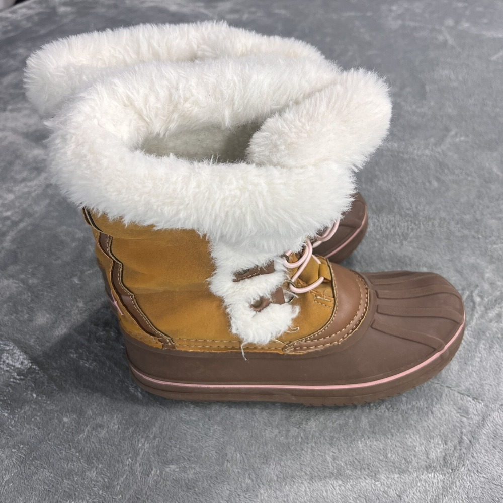 London Fog Beckenham Girls Water Resistant Faux Fur Winter Snow Boots Brown Sz 3